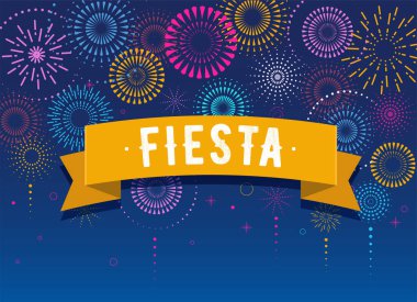 Fiesta, havai fişek ve kutlama arka plan, kazanan, zafer poster tasarımı