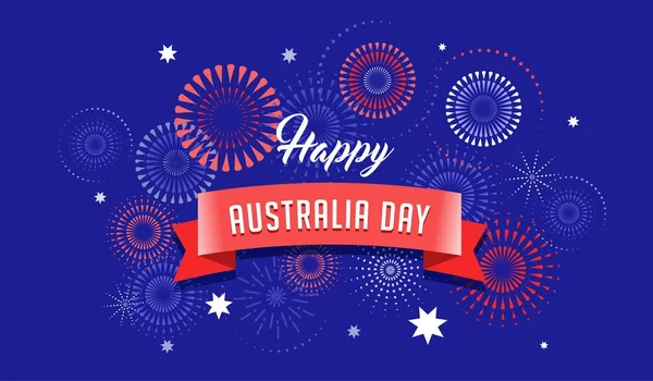 Día de Australia, fuegos artificiales y diseño de pósters de celebración — Vector de stock