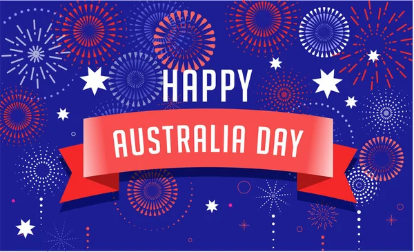 Día de Australia, fuegos artificiales y diseño de pósters de celebración — Vector de stock