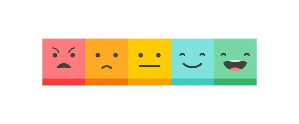 Conception de concept de rétroaction, émoticône, emoji et sourire, échelle d'émotions — Image vectorielle
