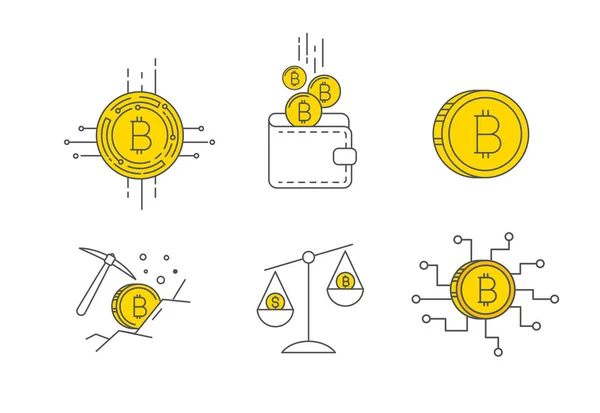 Conjunto de iconos de concepto de bitcoin de oro digital — Vector de stock