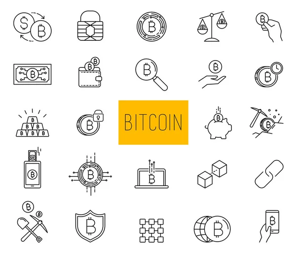 Conjunto de Vector de trazo de línea Bitcoin y diseño de iconos criptomoneda — Vector de stock