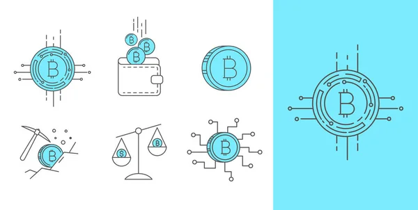 Conjunto de iconos de concepto de bitcoin dinero digital — Vector de stock