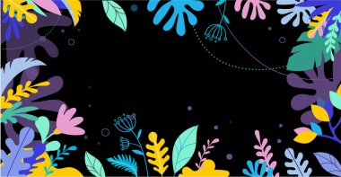 Renkli, canlı renkler palm arka plan bırakır. Tropikal illüstrasyon, orman bitki örtüsü