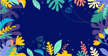 Renkli, canlı renkler palm arka plan bırakır. Tropikal illüstrasyon, orman bitki örtüsü