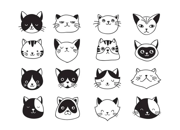 Katten, verzameling van vector icons, hand getekende illustraties — Stockvector