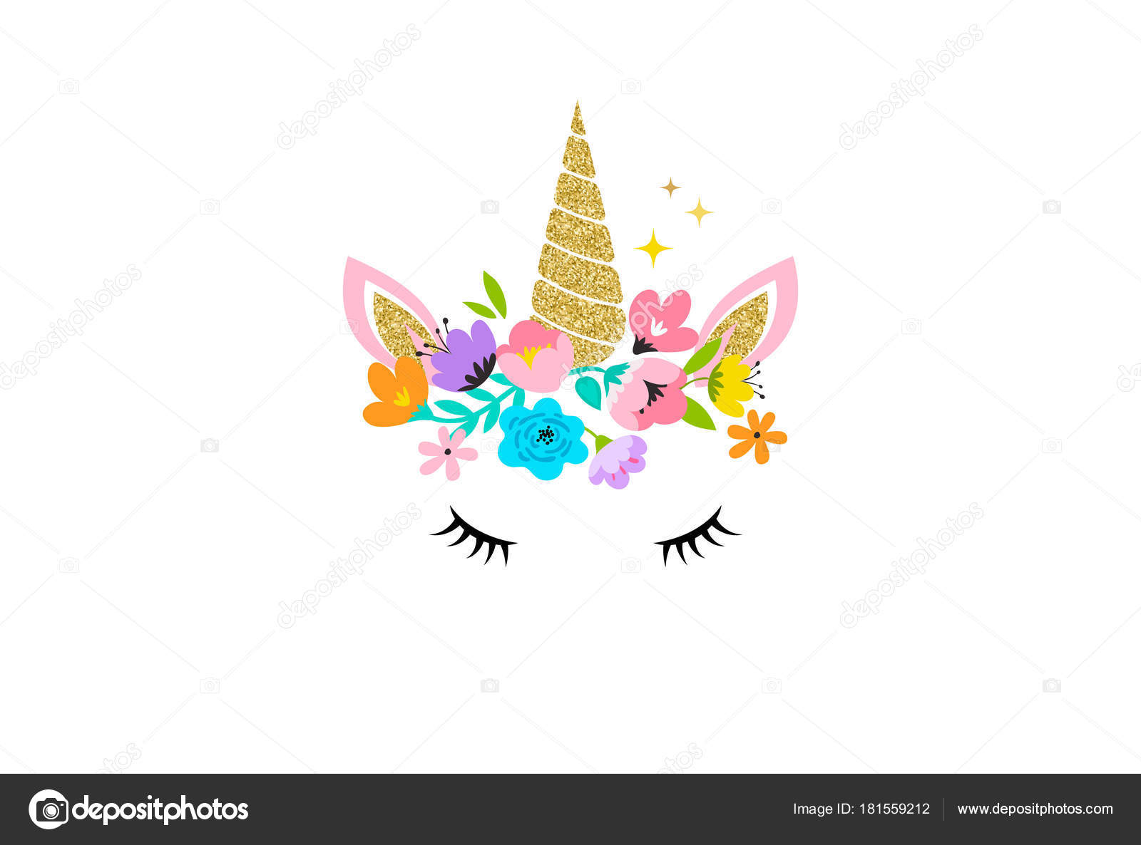 Download Unicorn head with flowers - card and shirt design — Stock Vector © marish #181559212