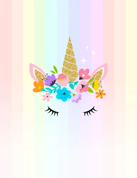 Cabeza de unicornio con flores - diseño de tarjetas y camisas — Vector de stock