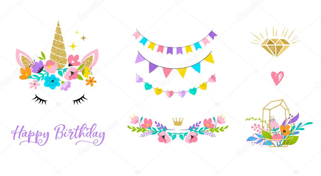 Unicorn cute illustration - card and shirt design