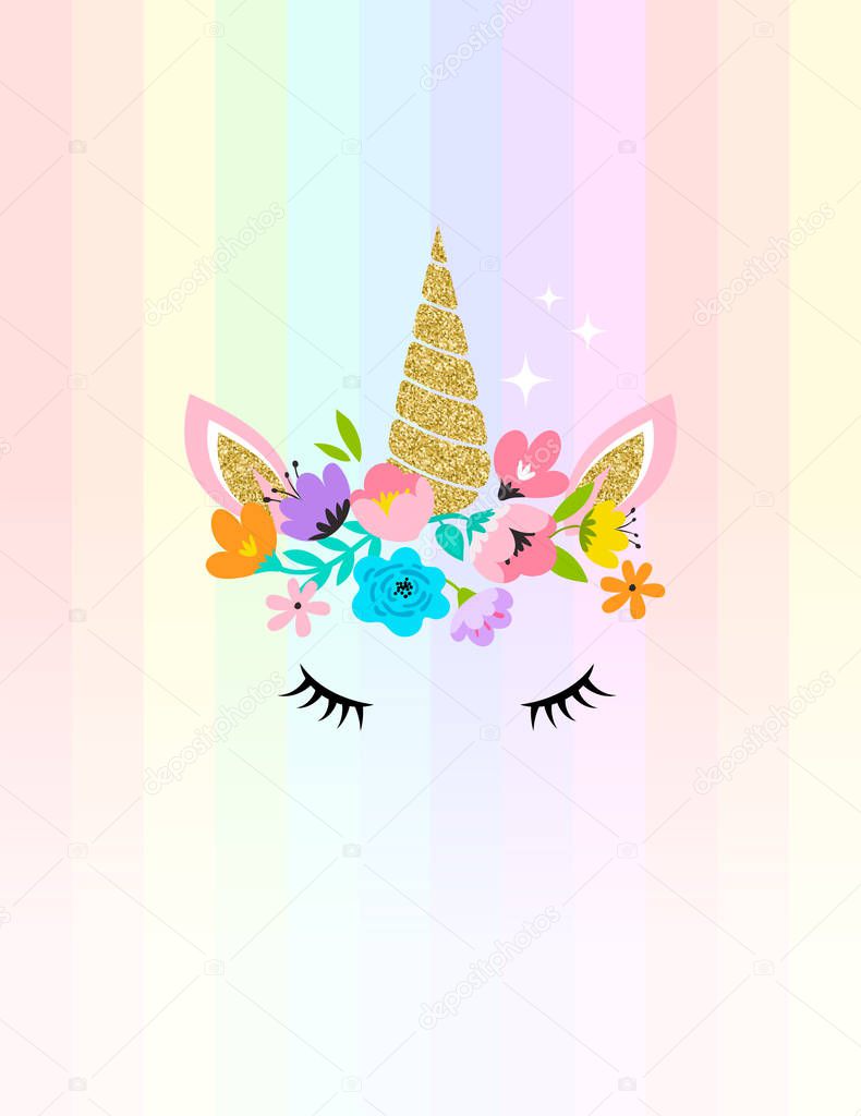 Unicorn head with flowers - card and shirt design