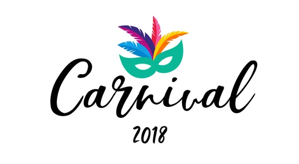 Carnaval poster, banner met kleurrijke partij elementen, masker, confetti, sterren en spatten — Stockvector