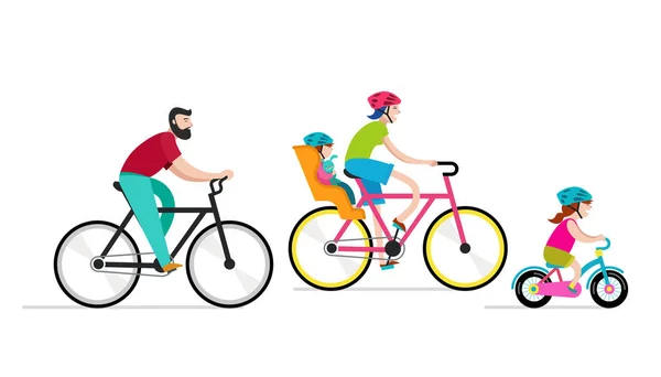 Les gens à vélo dans le parc, des vacances actives en famille — Image vectorielle