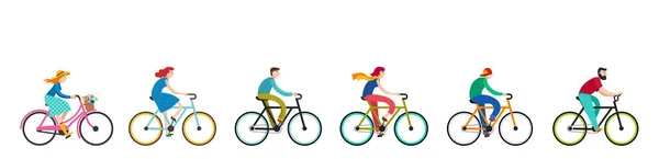 Osoby jadące na rowery w parku, aktywny wypoczynek dla rodzin z dziećmi — Wektor stockowy