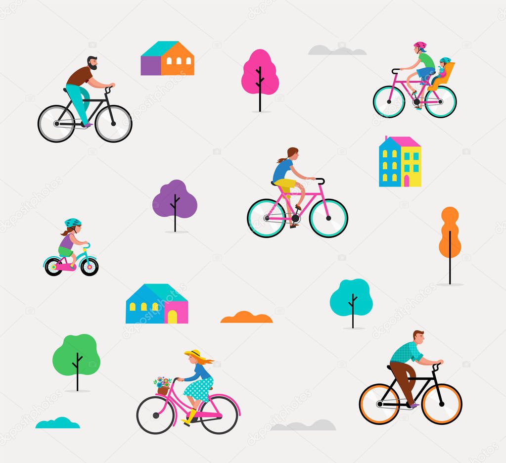 Personas montadas en bicicletas en el parque Vector de stock por