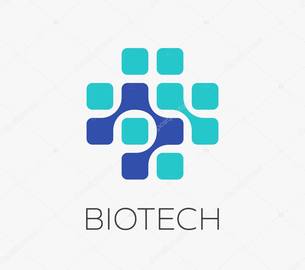 Pharmaceutical technology, biotechnology, healthcare and medical concept logo, symbol