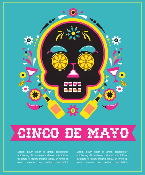 Cinco de Mayo, fiesta mexicaine, affiche de vacances, flyer de fête, carte de voeux — Image vectorielle