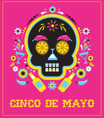 Cinco de Mayo, Meksika fiesta, tatil poster, parti el ilanı, tebrik kartı