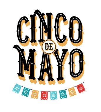 Cinco de Mayo - 5 Mayıs, Meksika federal tatil. Bayrakları ile Fiesta afiş ve poster tasarımı