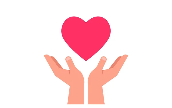 Miłość, dając i darowizny plakat z czerwonym sercem trzymając się za ręce — Wektor stockowy