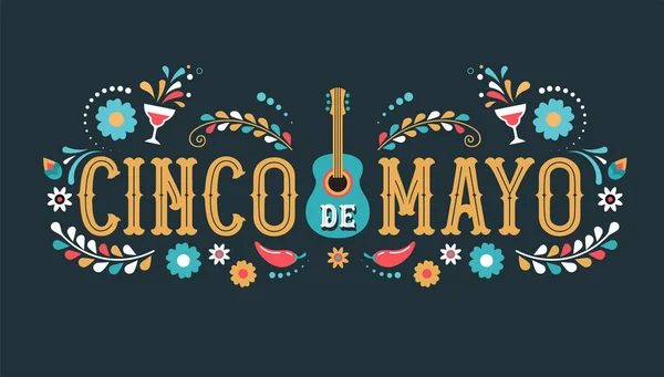 Cinco de Mayo - 5 maggio, festa federale in Messico. Fiesta banner e poster con bandiere — Vettoriale Stock