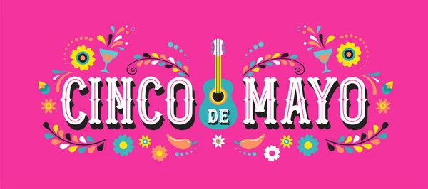 Cinco de maio - 5 de maio, feriado federal no México. Banner Fiesta e design de cartaz com bandeiras — Vetor de Stock