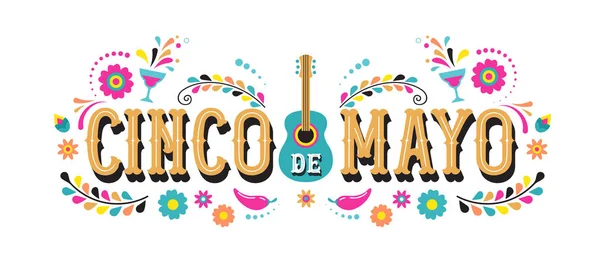 Cinco de maio - 5 de maio, feriado federal no México. Banner Fiesta e design de cartaz com bandeiras — Vetor de Stock