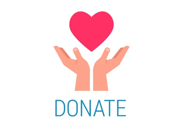 Charity, giving and donation poster with hands holding red heart — Stock Vector