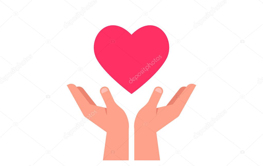 Charity, giving and donation poster. Healthcare, medicine and blood donation concept with hands holding red heart