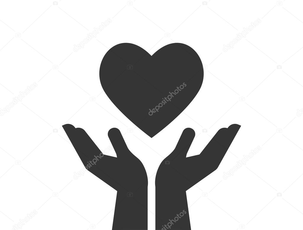 Charity, giving and donation icon. Healthcare, medicine and blood donation concept with hands holding red heart