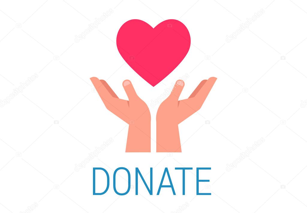 Charity, giving and donation poster. Healthcare, medicine and blood donation concept with hands holding red heart