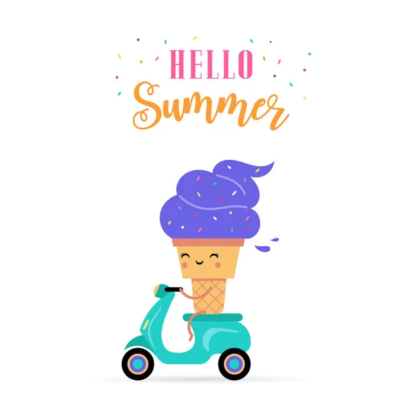 Sweet summer - cute ice cream character makes fun — Stock Vector
