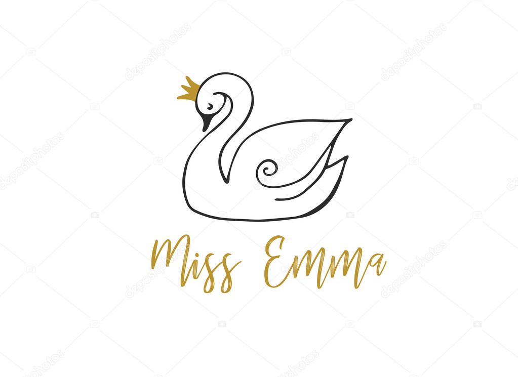 Simple and stylish modern logo and illustration, swan vector hand drawn element, doodle