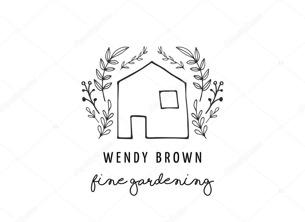 Simple and stylish modern logo and illustration, house vector hand drawn element