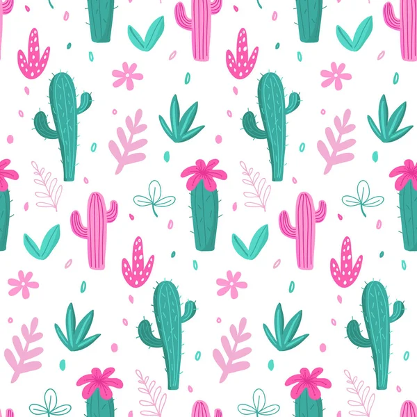 Varrat nélküli mintát, kaktuszok, palm leavs, dzsungel virágok — Stock Vector