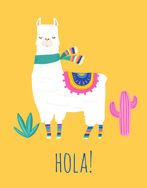 Llama illustration, cute hand drawn elements and design for nursery design, poster, greeting card