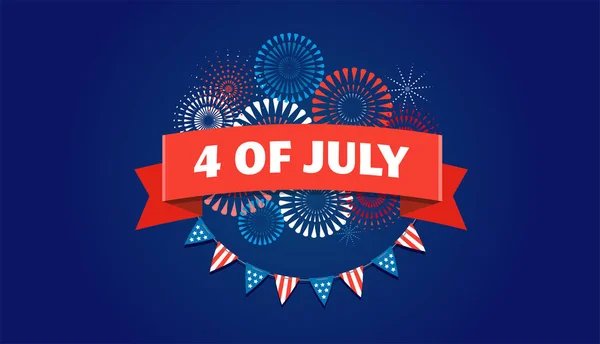 4 de julho, fundo celebração do Dia da Independência Americana com fogos de artifício, banners, fitas e salpicos de cores — Vetor de Stock