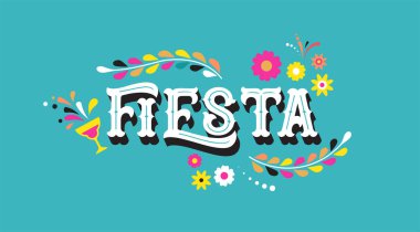 Fiesta banner and poster design with flags, flowers, decorations clipart