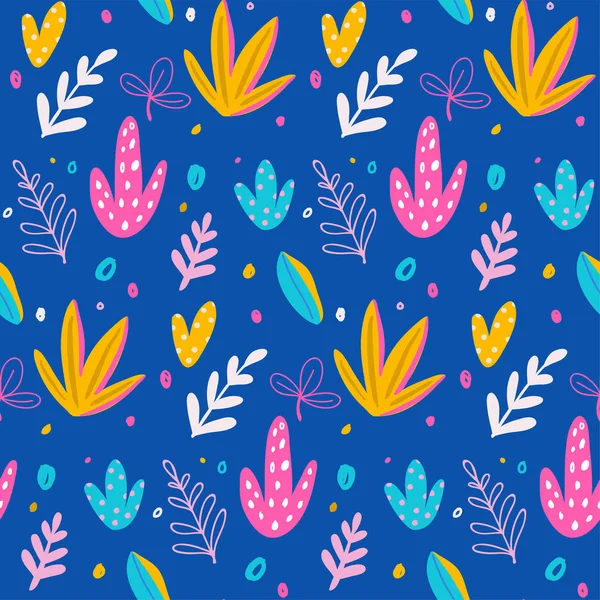 Motif sans couture, cactus, feuilles de palmier, fleurs de la jungle — Image vectorielle