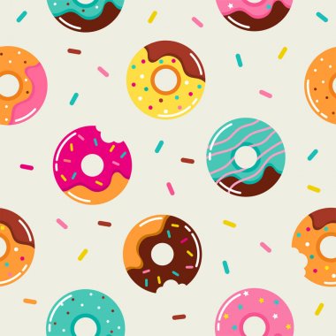 Tatlı yaz kusursuz desenli donut çizimleri