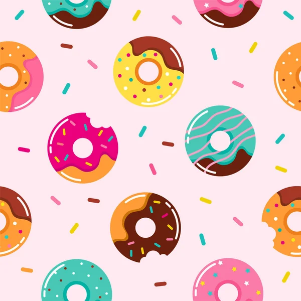 Padrão sem costura de verão doce com ilustrações de donuts — Vetor de Stock
