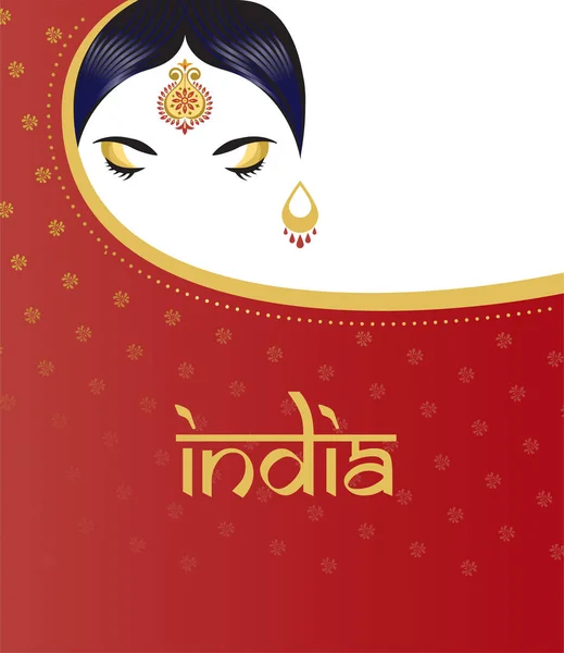 印度妇女与纱丽。美丽的印度教女孩背景 — 图库矢量图片
