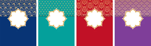 인도, 아랍어 스타일 전단지, 포스터 디자인 민족 패턴 및 복사 공간 설정 — 스톡 벡터