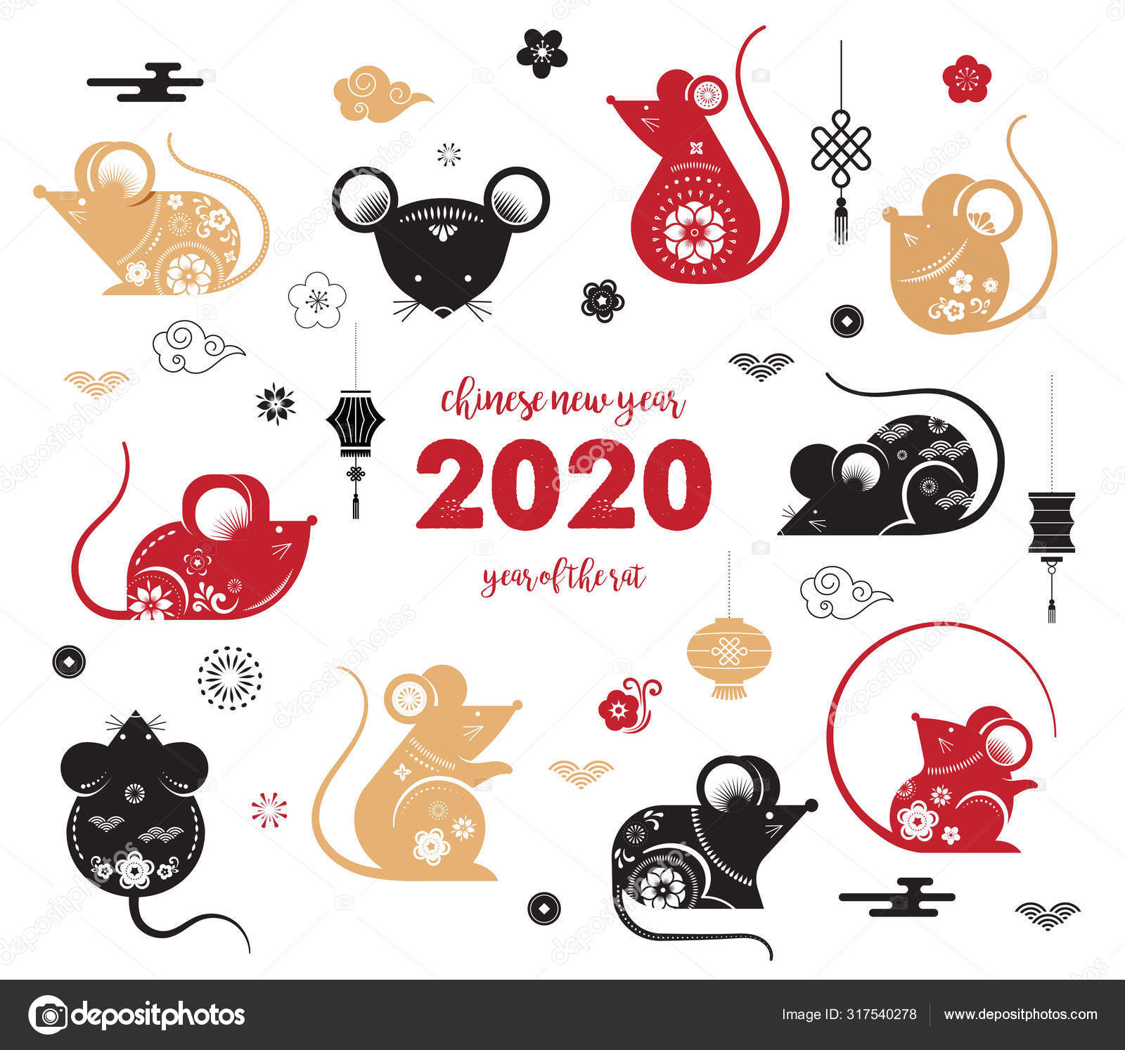 Happy Chinese New Year Design Rat Zodiac Cute Decorated Mouses Collection Japanese Korean Vietnamese New Year Vector Illustration And Banner Concept Stock Vector Image By C Marish