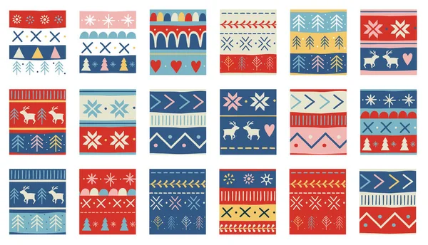 Seamless Christmas patterns. Vector design in nordic style — Stock Vector