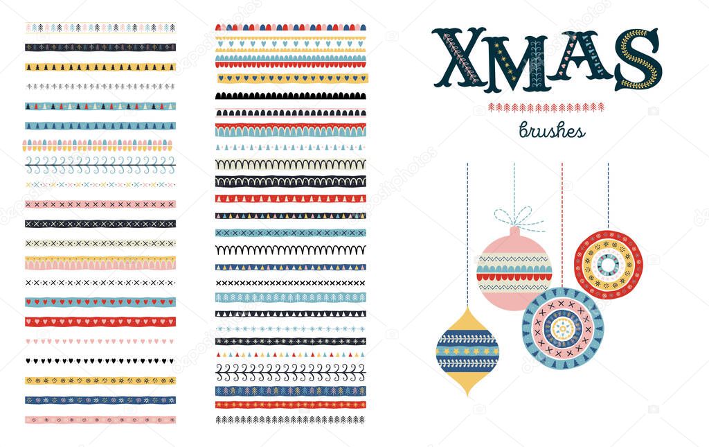 Seamless Christmas and Winter pattern brushes for Illustrator. Vector design