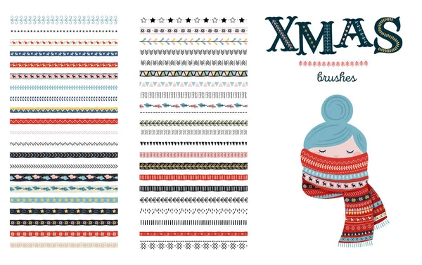 Nahtlose Weihnachts- und Wintermusterpinsel für Illustratoren. Vektordesign — Stockvektor