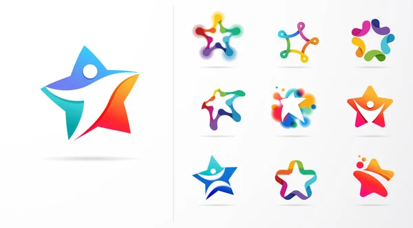 Estrella, fitness, deporte, excelencia, aprendizaje y diseño iconos y logotipos. Diseño vectorial — Archivo Imágenes Vectoriales