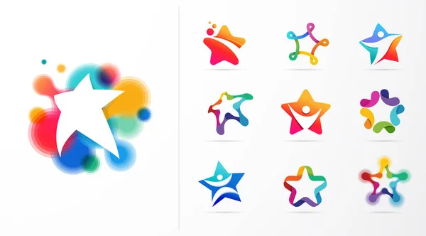 Estrella, fitness, deporte, excelencia, aprendizaje y diseño iconos y logotipos. Diseño vectorial — Vector de stock