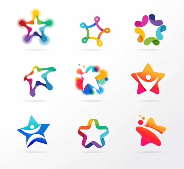 Estrella, fitness, deporte, excelencia, aprendizaje y diseño iconos y logotipos. Diseño vectorial — Vector de stock