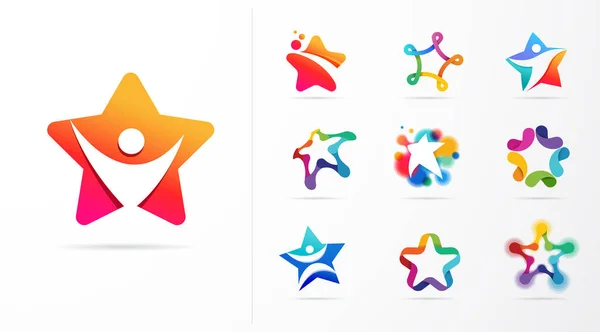 Estrella, fitness, deporte, excelencia, aprendizaje y diseño iconos y logotipos. Diseño vectorial — Vector de stock